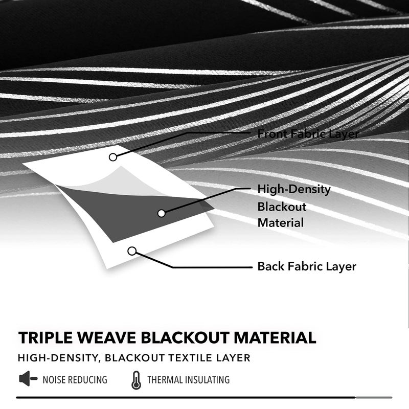 Deconovo Black Blackout Curtains 2 Panel Set for Bedroom, Thermal Insulated Grommet Room Darkening Window Drapes for Living Room, Silver Wave Foil Print, 42W x 84L Inch - Image 5